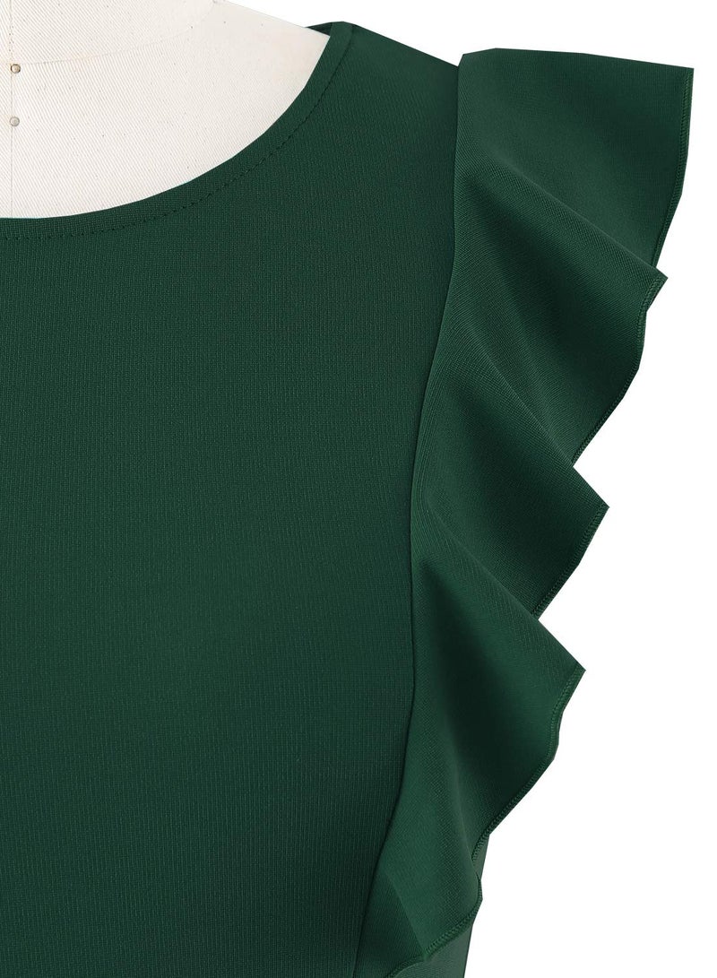 YATHON Women's Vintage Ruffle Floral Flared A Line Swing Casual Cocktail Party Dresses (XL, YT001-Dark Green) - Image 4